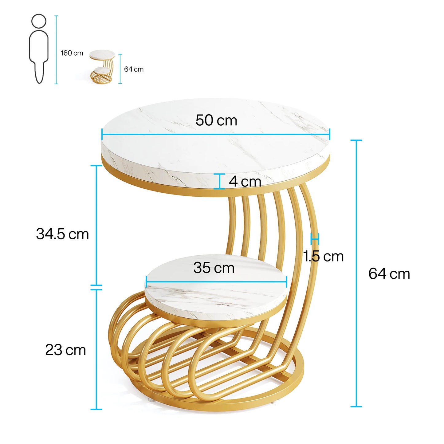 Tribesigns Round End Table With Storage Shelf Two Tier