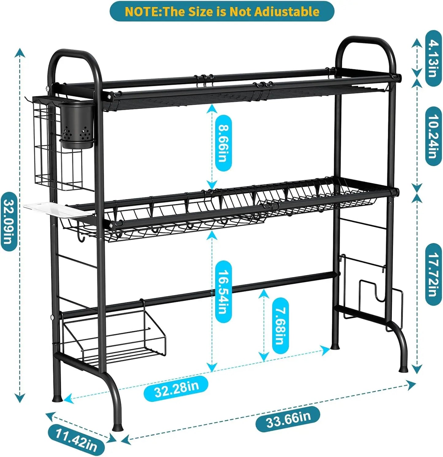 Stainless Steel Over Sink Dish Drying Rack With Utensil Holder Large Capacity