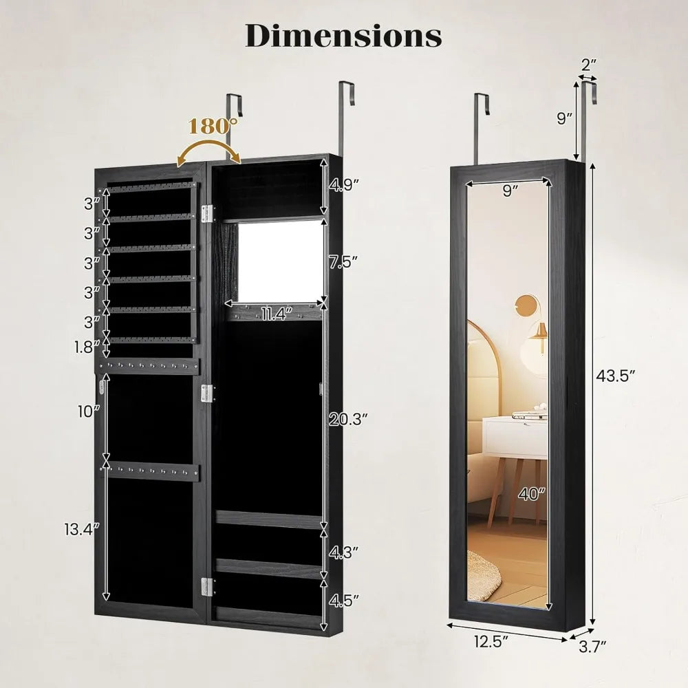 Giantex Wall Mounted Jewelry Cabinet With Mirror Over Door