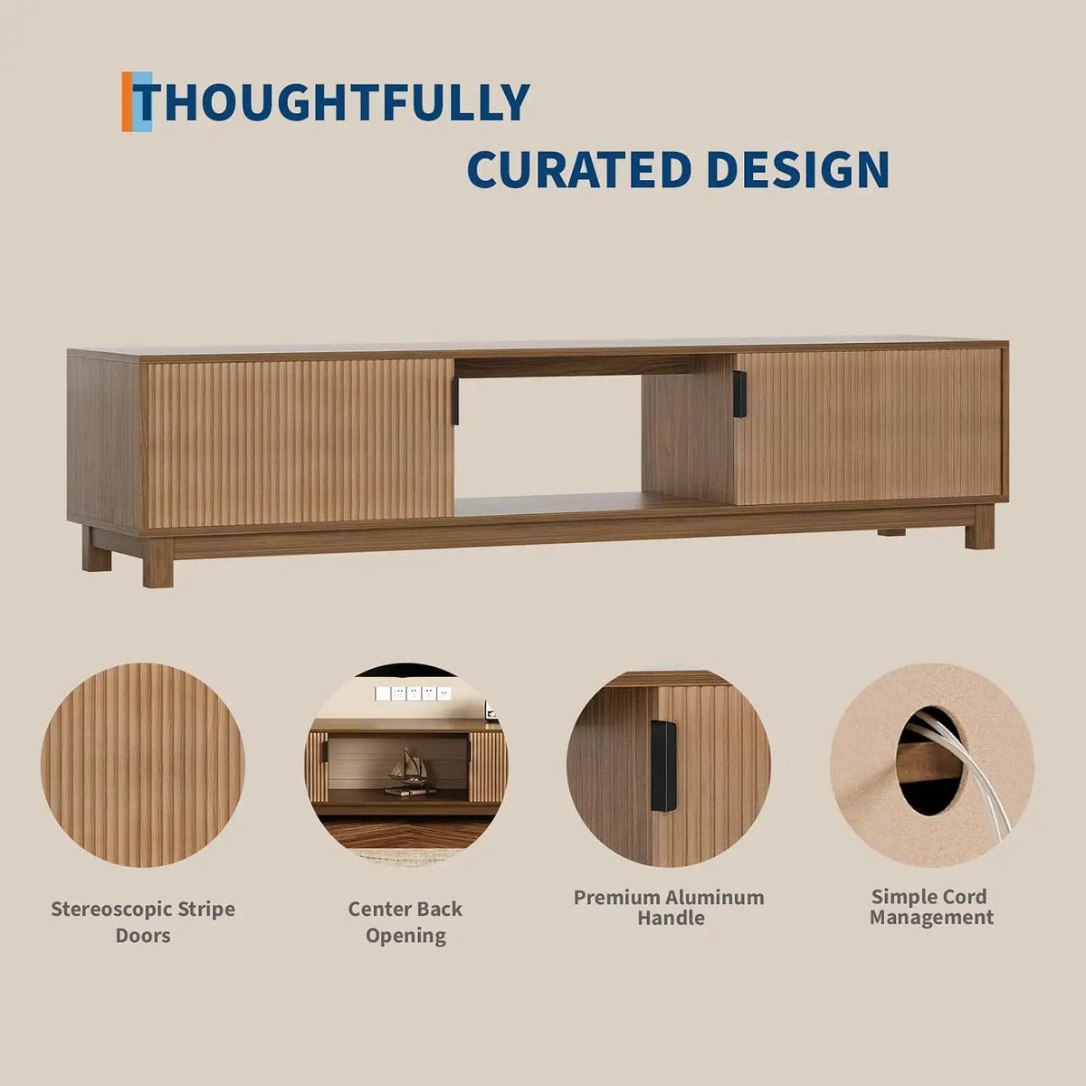 HiMISS Fluted TV Stand with Hinged Doors and Open Shelves