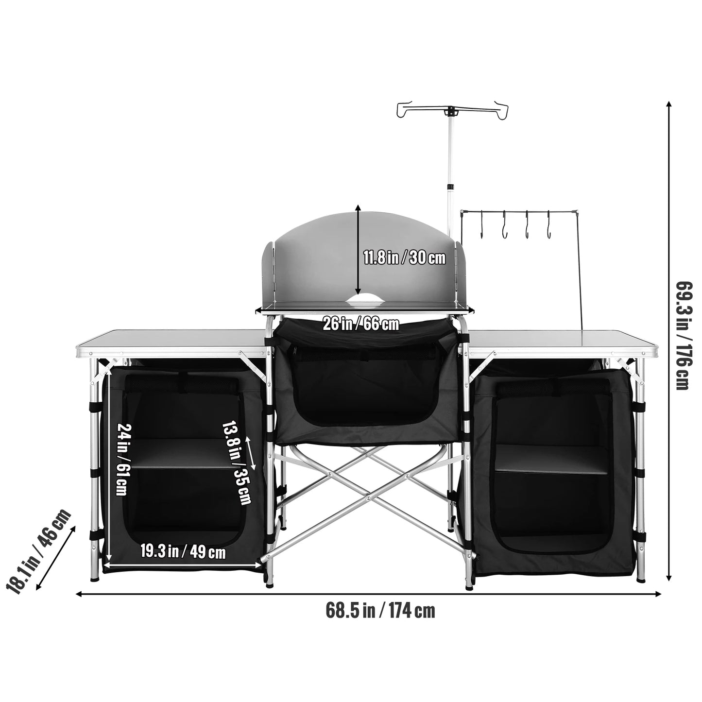 SucceBuy Foldable Camping Outdoor Kitchen Table And Storage Rack