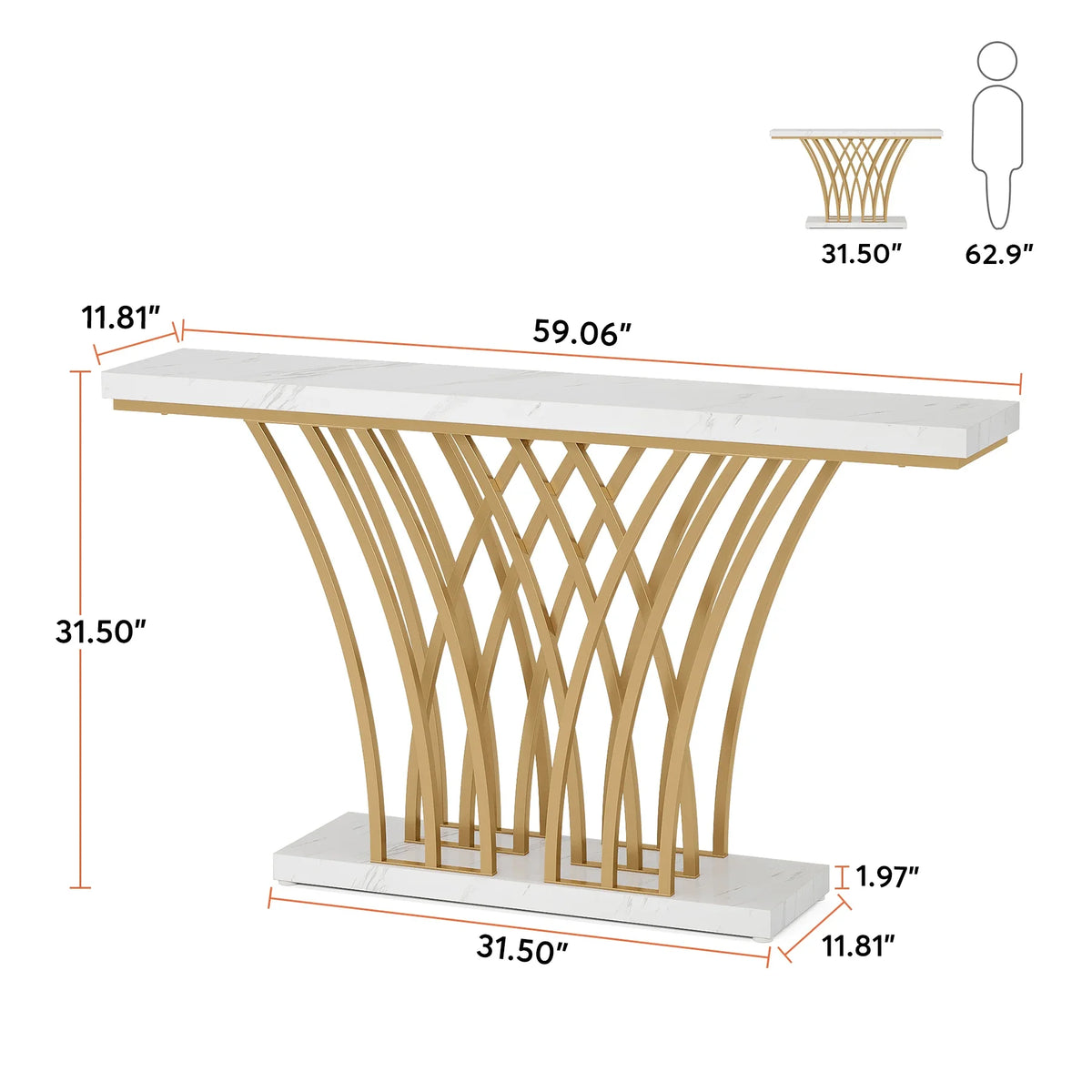 Tribesigns Modern Console Table with Geometric Metal Base for Entryway