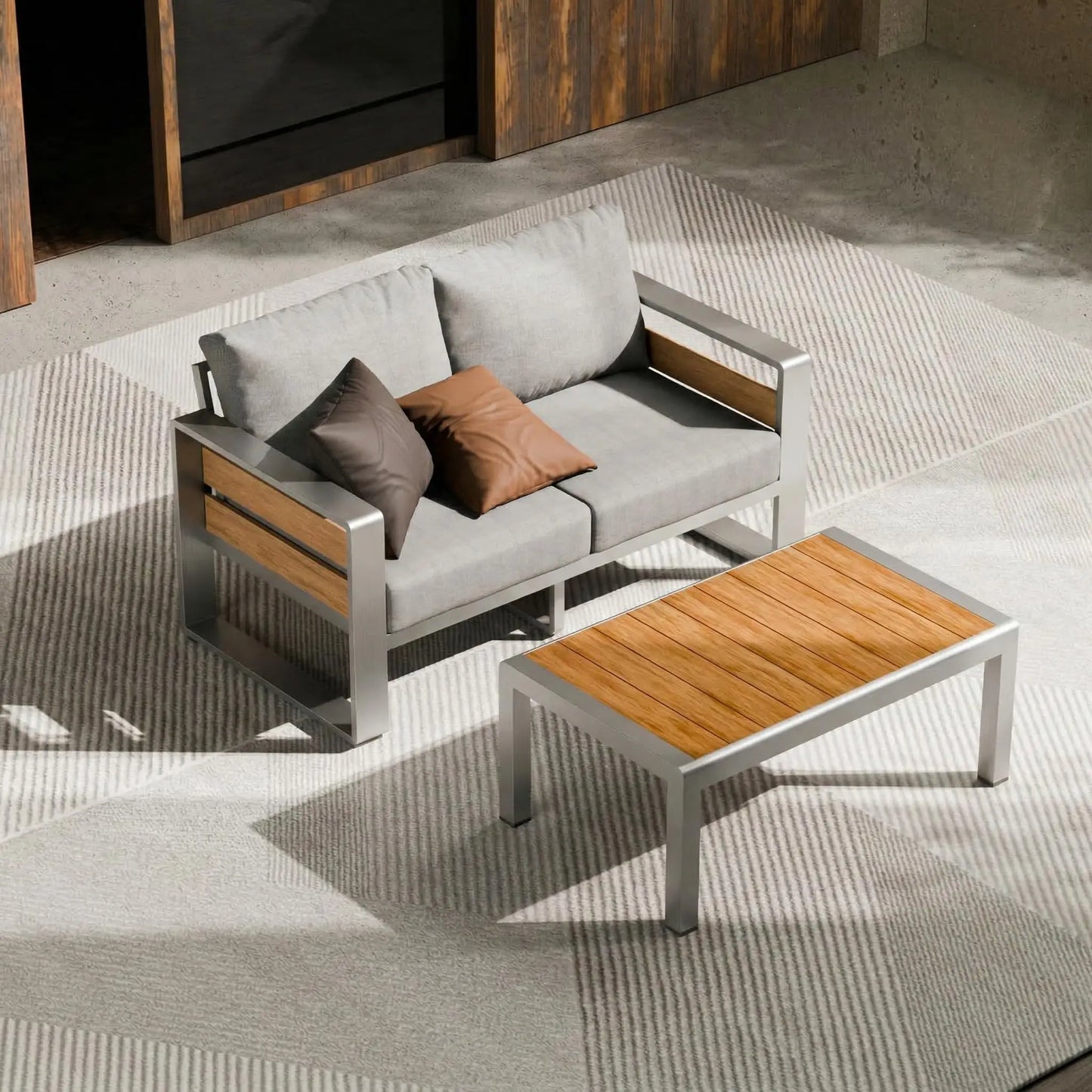 ZANDOR Aluminum Outdoor Patio Conversation Set 5 Piece Coffee Table