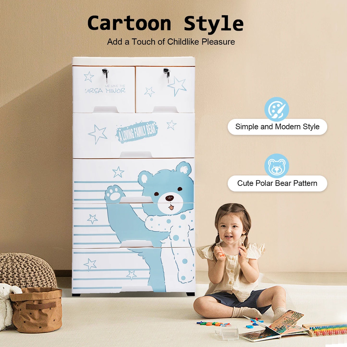 Storage Cabinet With 6 Drawers Plastic Dresser Organizer For Clothes