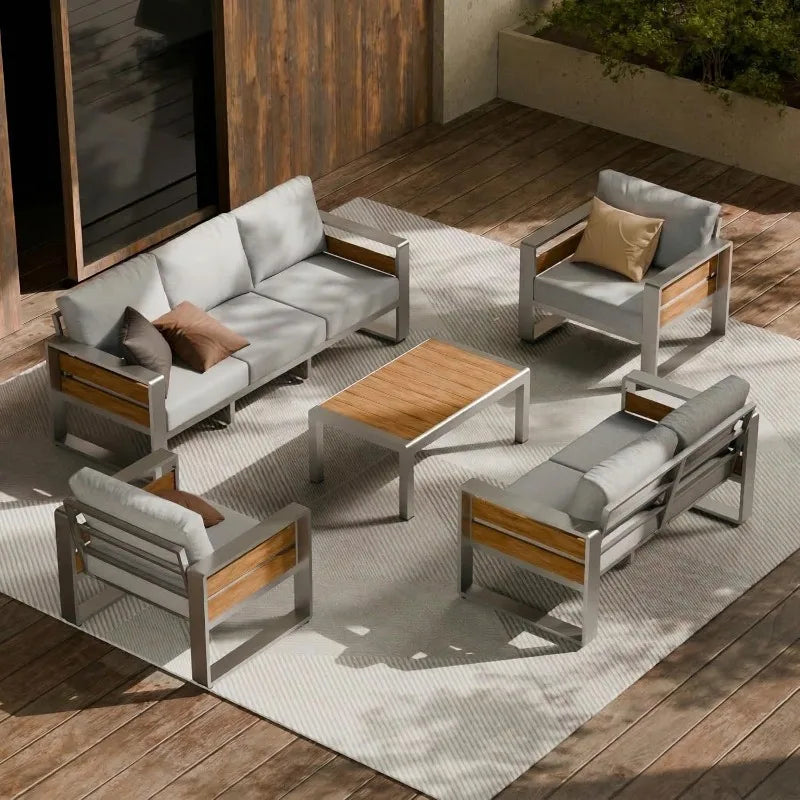 ZANDOR Aluminum Outdoor Patio Conversation Set 5 Piece Coffee Table