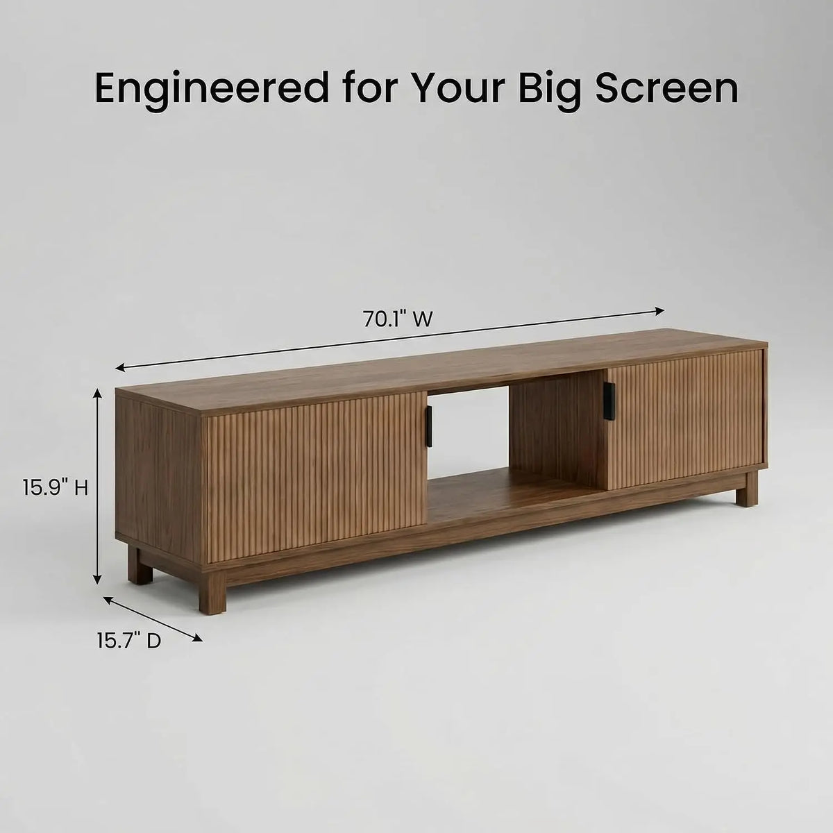 HiMISS Fluted TV Stand with Hinged Doors and Open Shelves