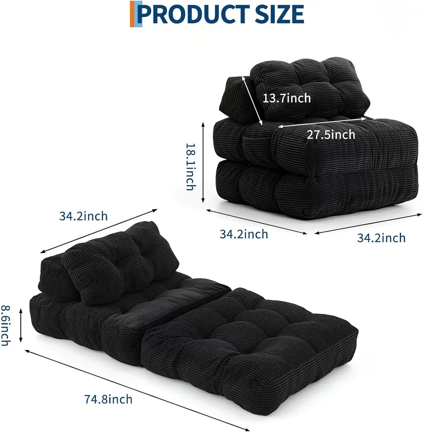 HiMISSCN 3 In 1 Folding Sofa Bed With Back Support
