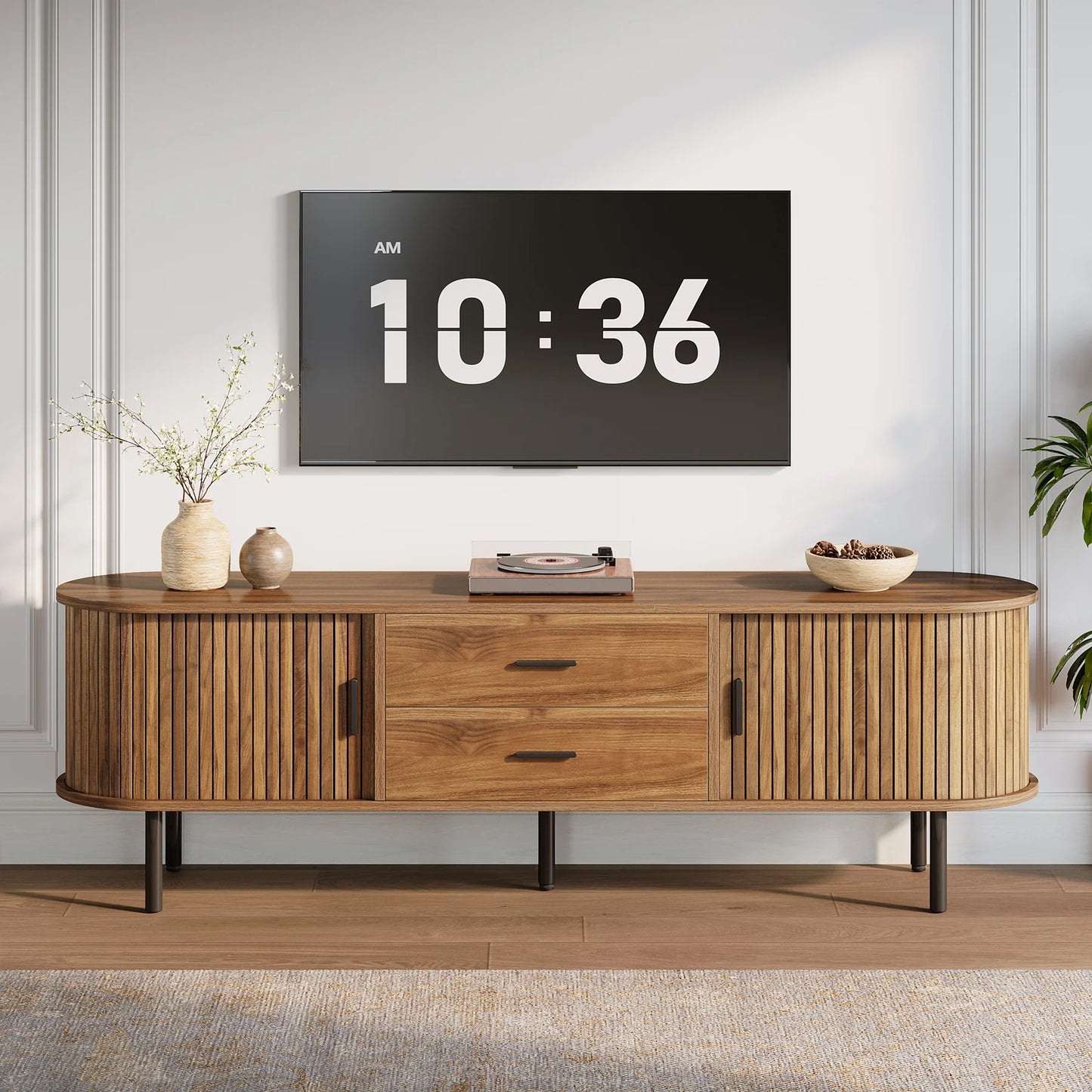 Tribesigns Mid Century Modern TV Stand With Sliding Tambour Door