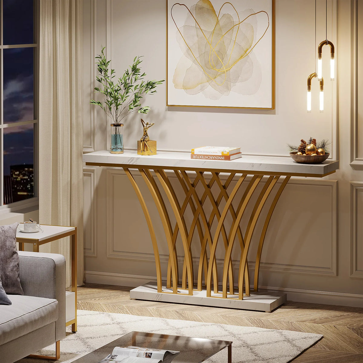 Tribesigns Modern Console Table with Geometric Metal Base for Entryway