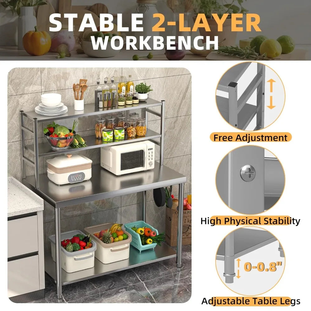 Stainless Steel Prep Table with Two Tier Shelf Workbench