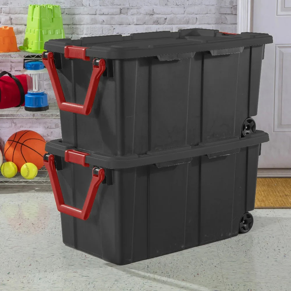 Industrial Wheeled Storage Bin With Handle Durable Plastic Tote