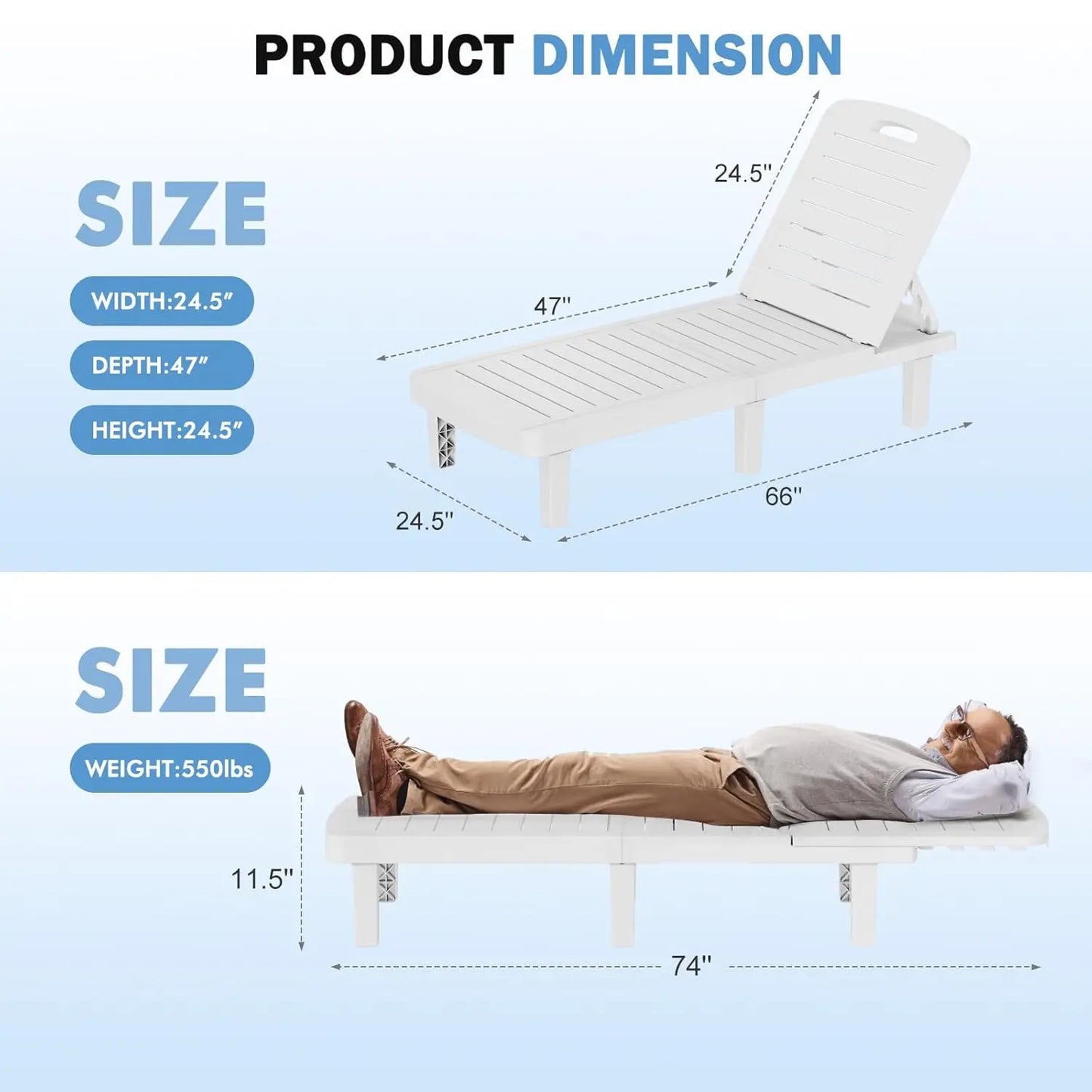 Outdoor Resin Chaise Lounge Chair Set Waterproof Adjustable 2 Pack
