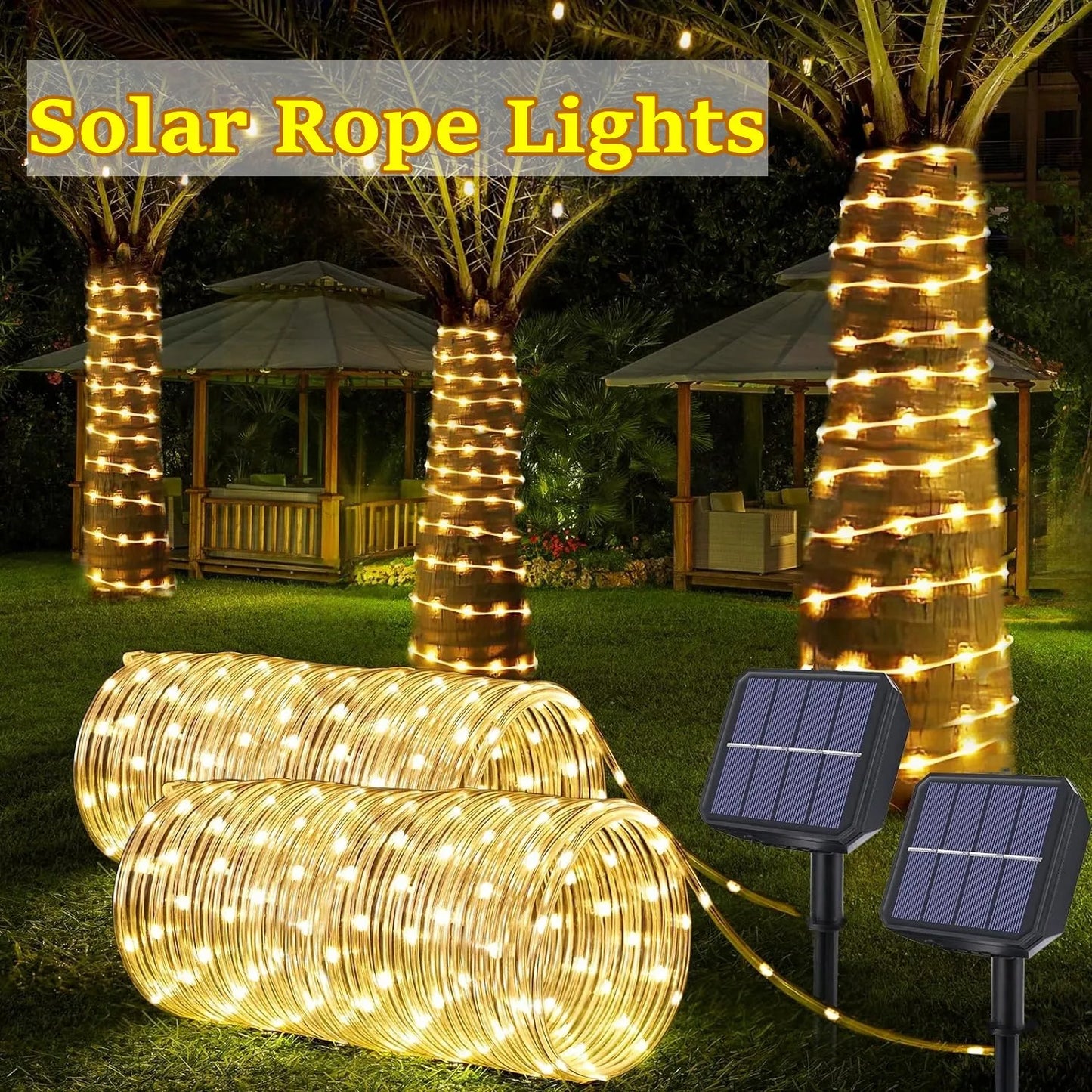 IEEYEEY LED Solar Rope Light For Outdoor Garden Decor