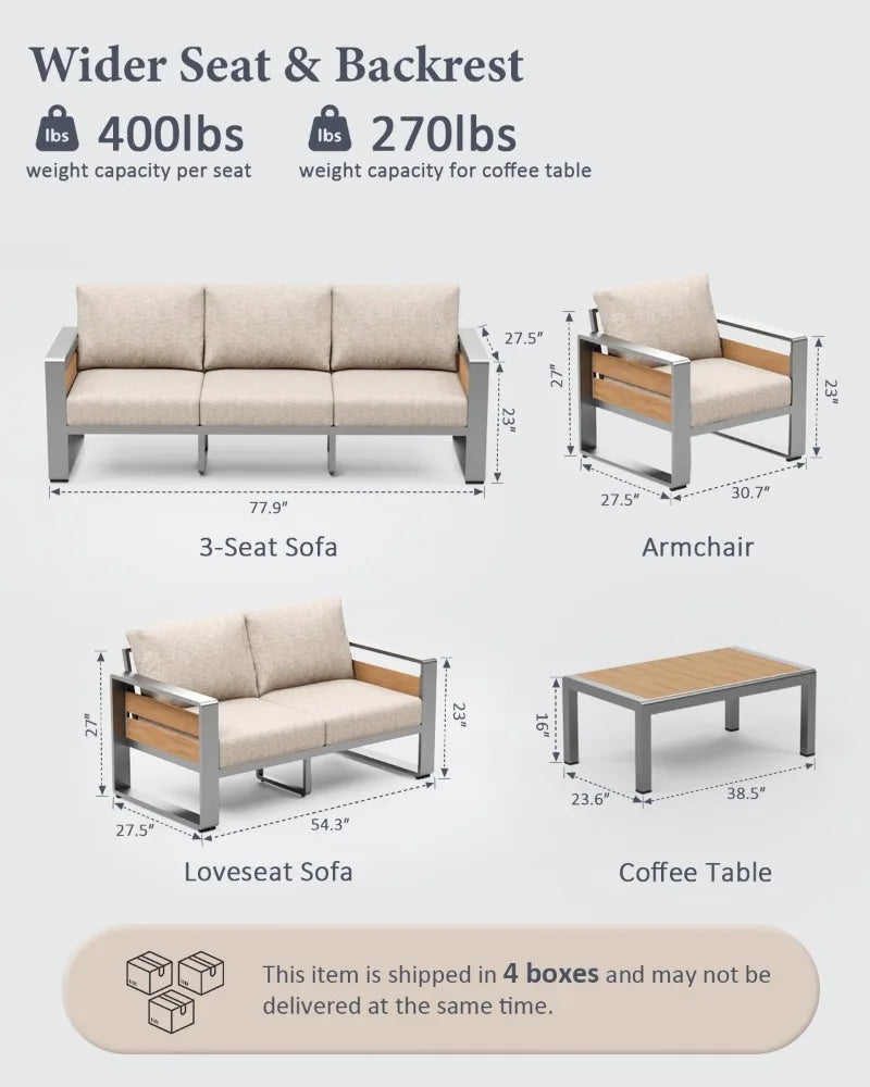 ZANDOR Aluminum Outdoor Patio Conversation Set 5 Piece Coffee Table