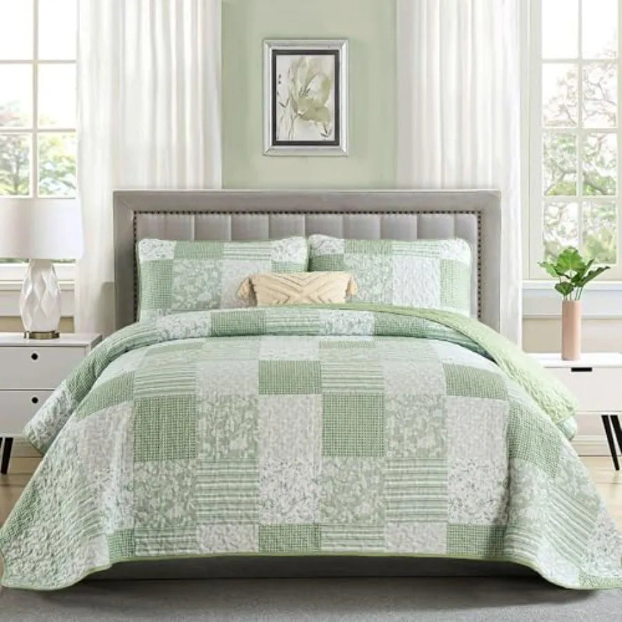 Boho Quilt Set Patchwork Reversible Microfiber Bedding