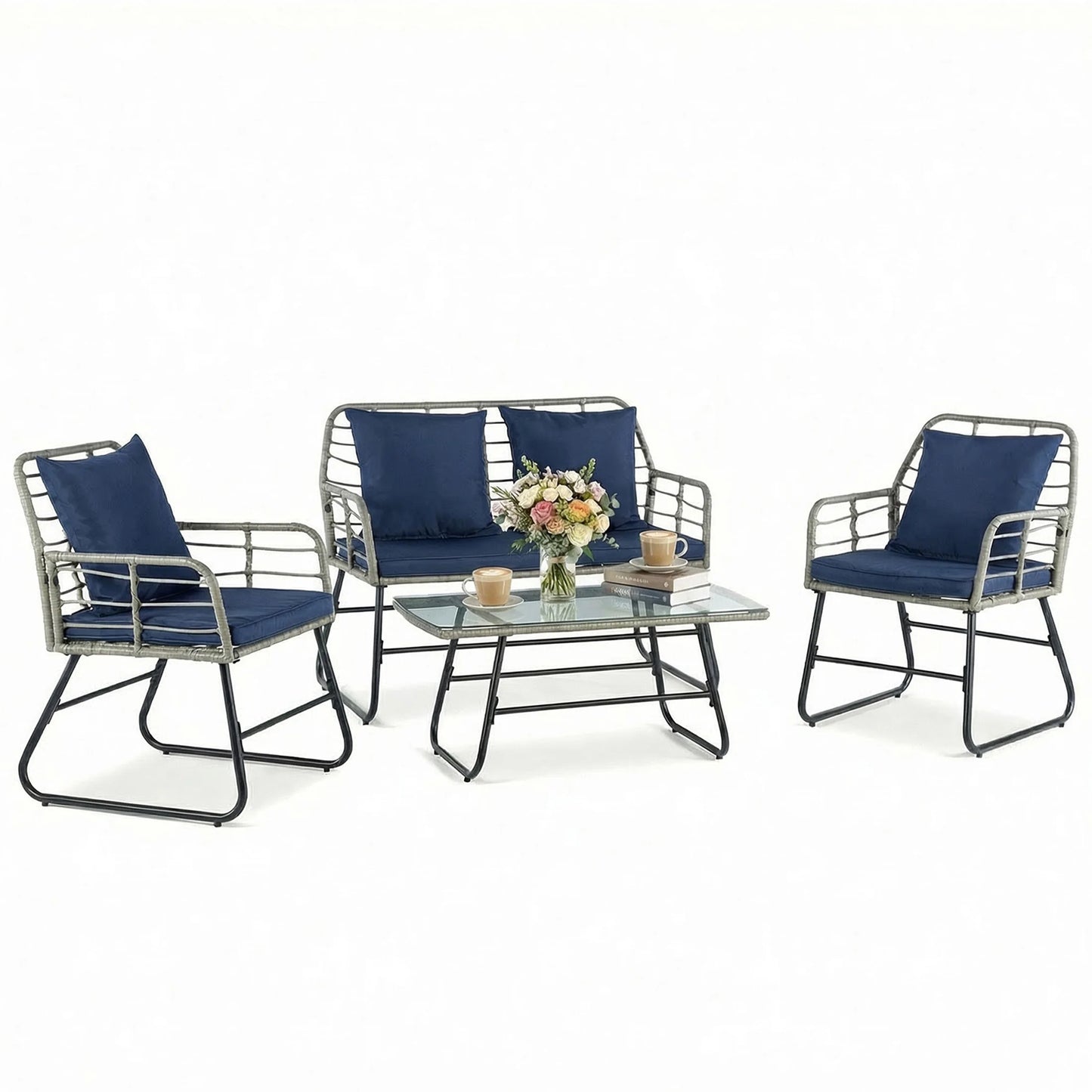 Outdoor Wicker Patio Furniture Set Four Pieces With Glass Table