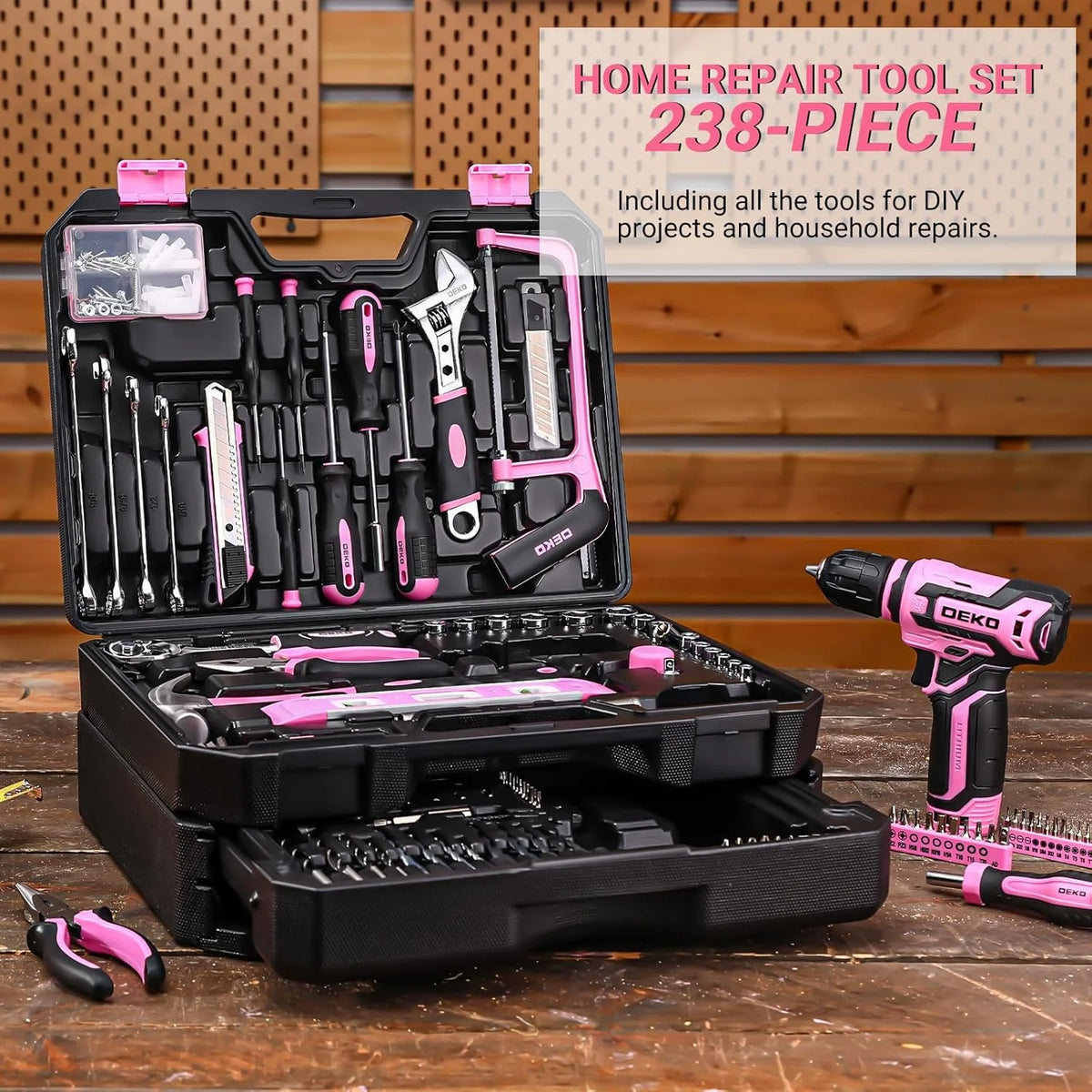 DEKO Home Mechanic Toolbox With 12V Cordless Drill Kit