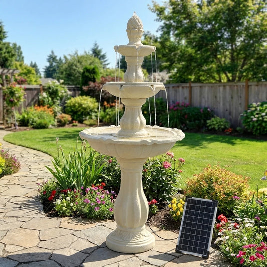 Redlife Three Tier Solar Outdoor Water Fountain With Pineapple Finial