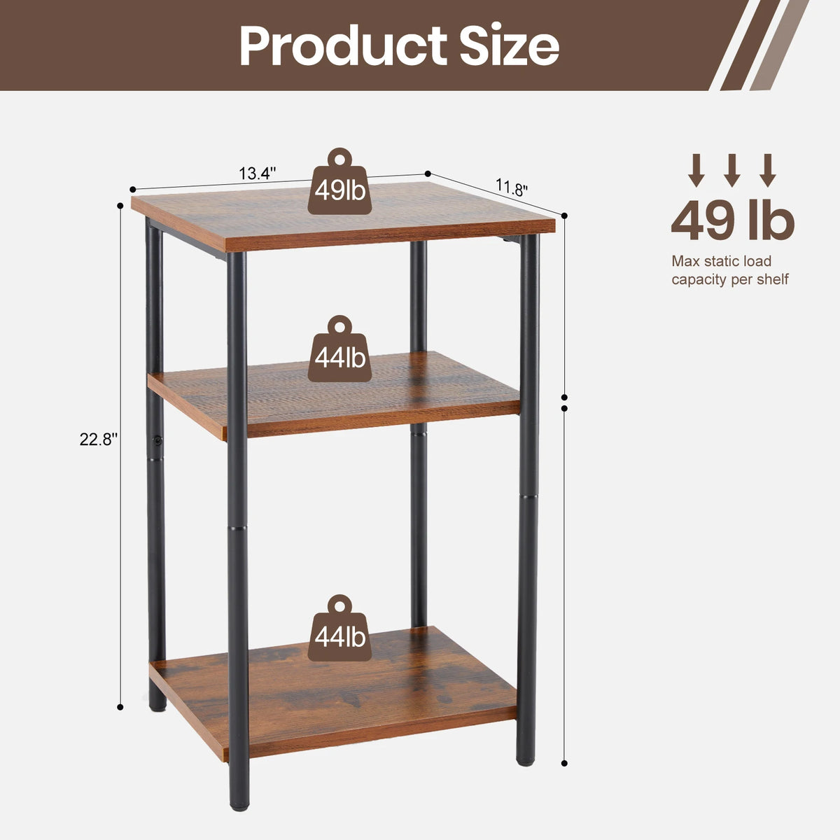 JHK Steel Frame Side Table Nightstand with Adjustable Feet