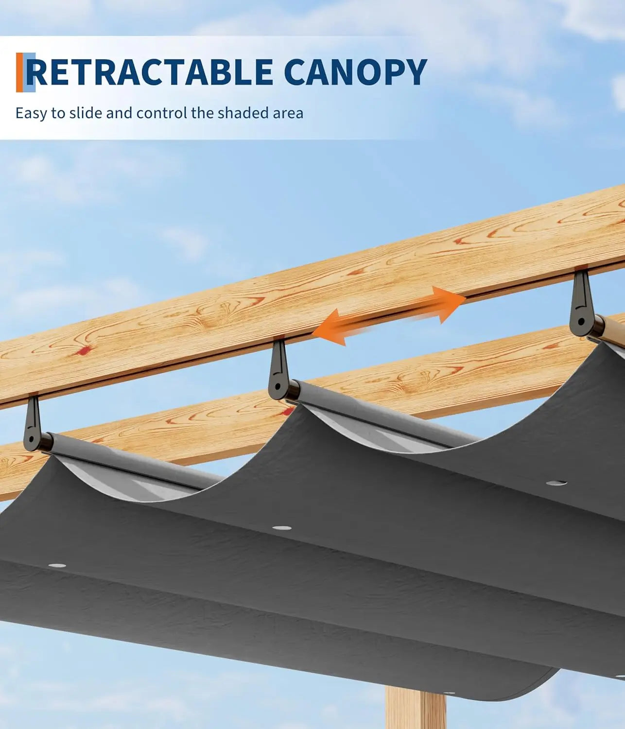 HiMISS Wood Grain Aluminum Pergola With Retractable Canopy UV Protection