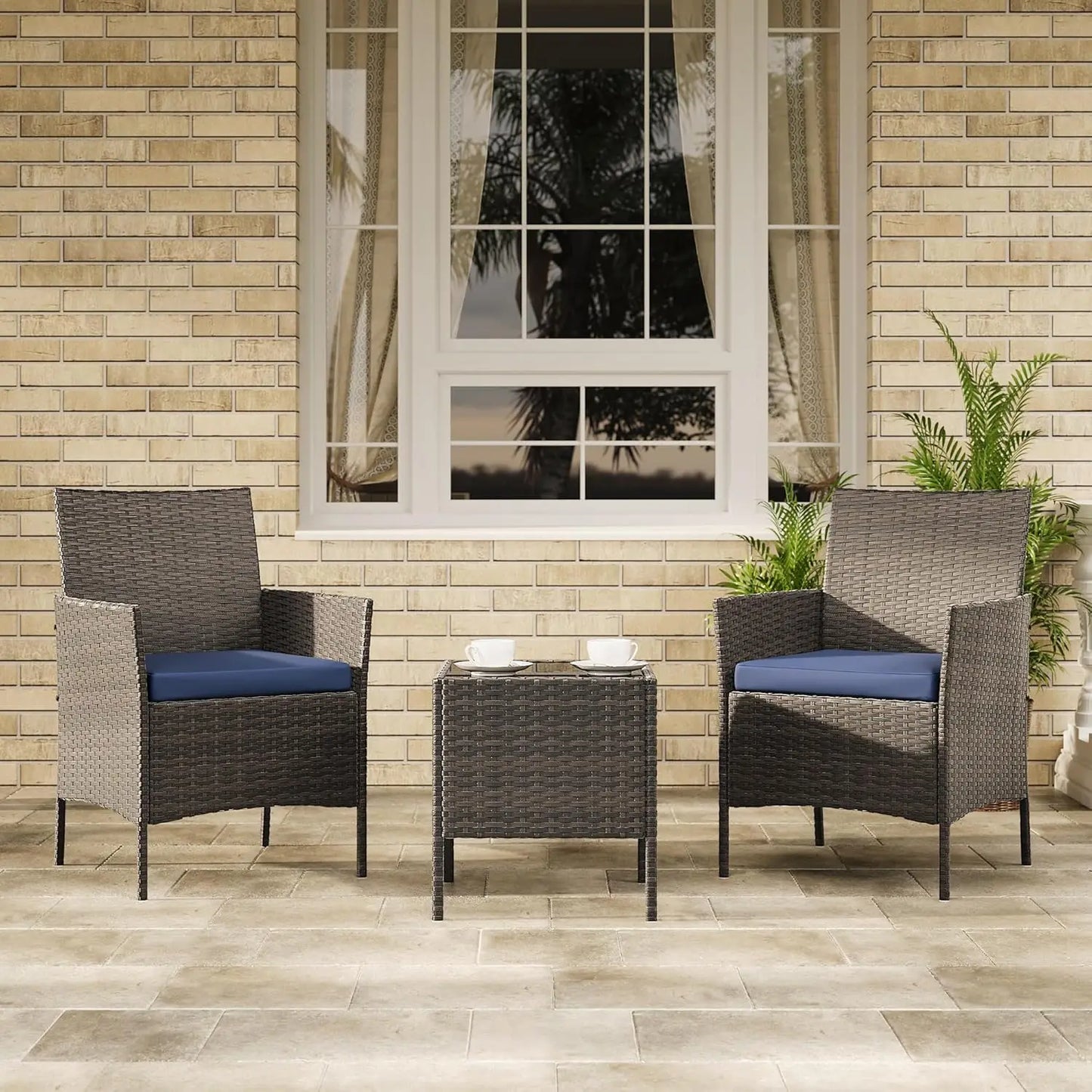 HiMISS Outdoor Patio Furniture Set Rattan Chairs And Glass Table