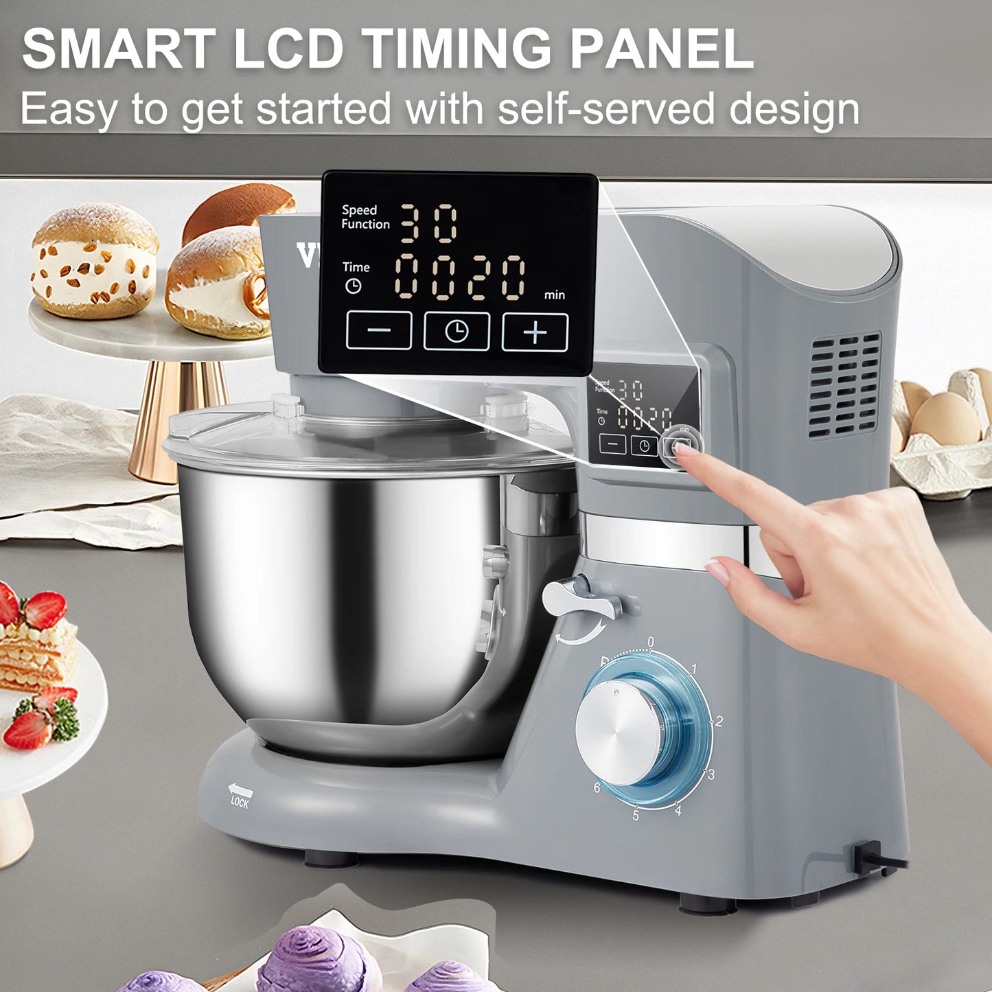 VEVOR Stand Mixer Electric Dough With 6 Speeds LCD Stainless Bowl