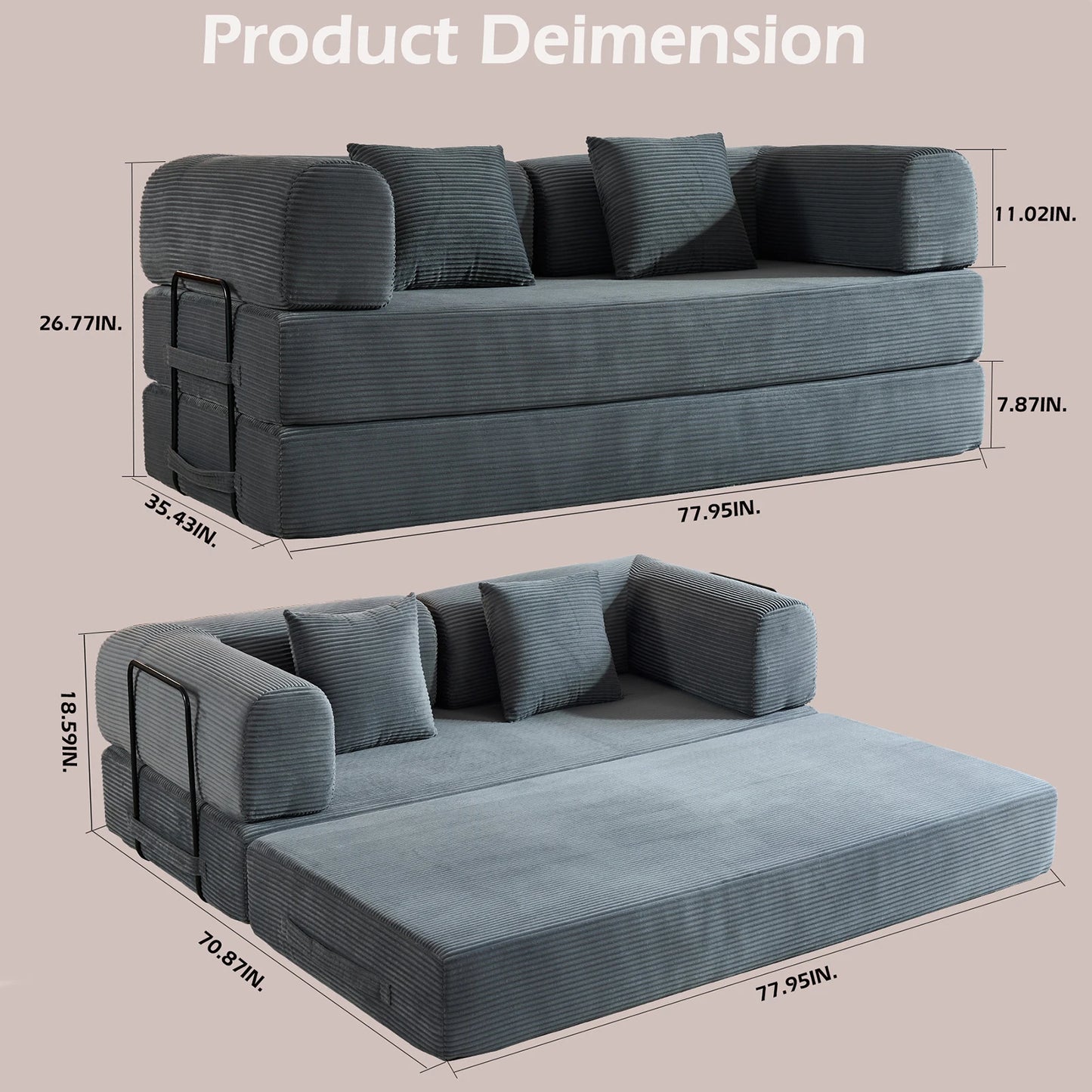 THOLASIS Folding Convertible Sofa Bed Futon for Small Spaces