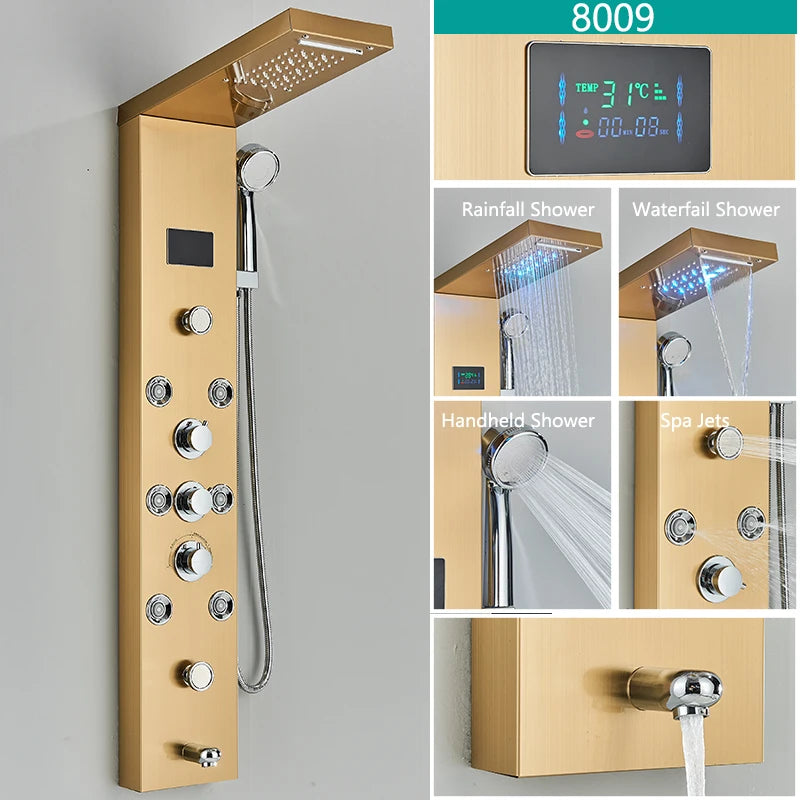 Wanmivezlo LED Bath Shower Faucet Set With Rainfall Panel System