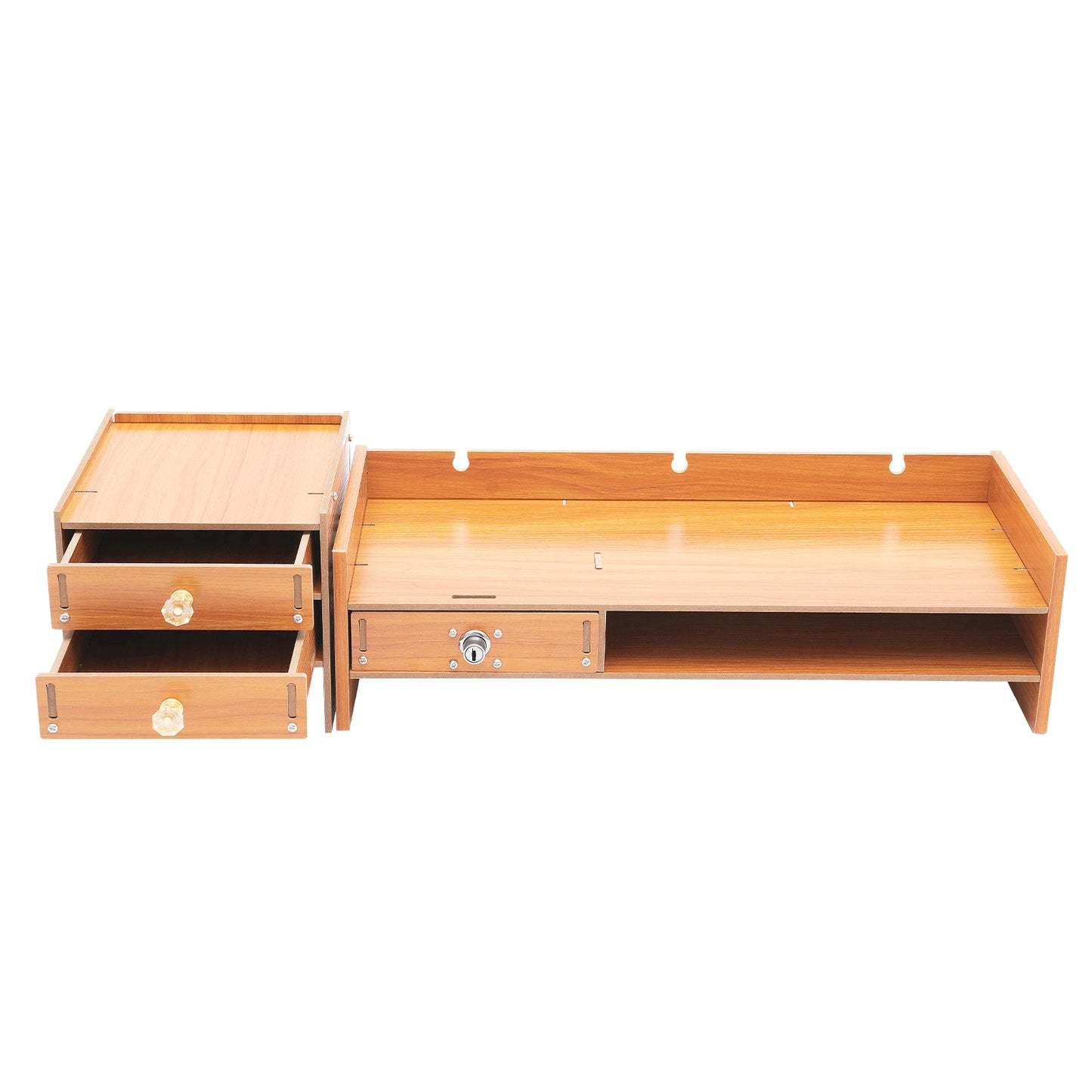 Bymaocar Wooden Monitor Stand With Lockable Drawer Storage Desk Organizer