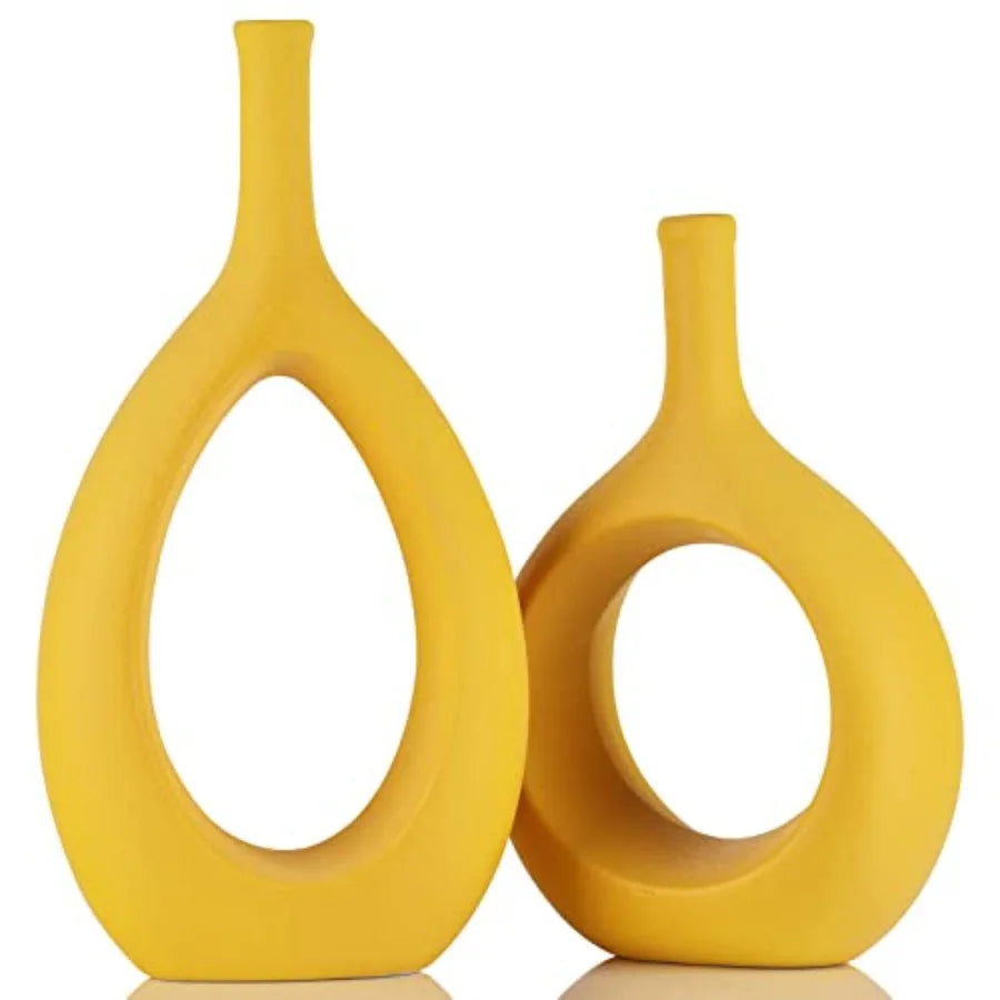 Ceramic Vase Set Modern Hollow Circle Vases Home Decor