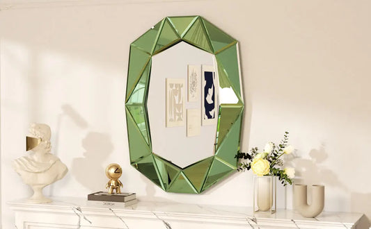 Wisfor Irregular Silver Glass Wall Mirror With Beveled Diamond Edge Living Room