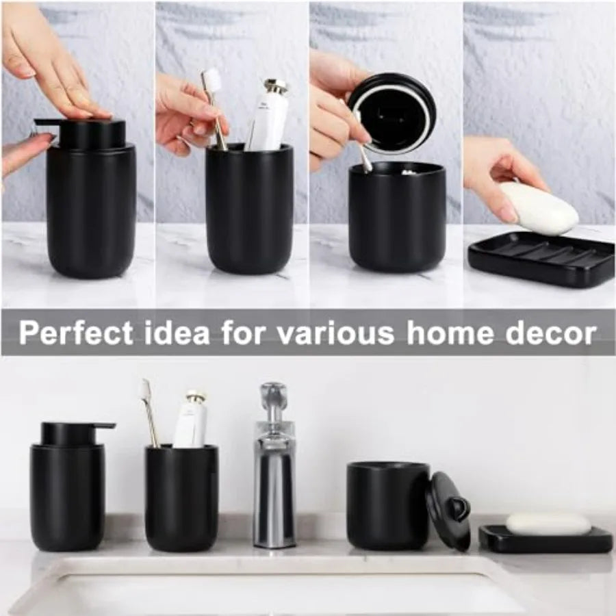 Ceramic Bathroom Vanity Accessories Set Soap Dispenser Toothbrush Holder