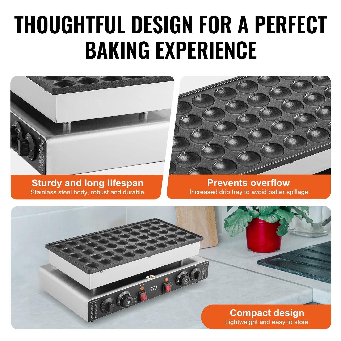 SucceBuy Mini Dutch Pancake Dorayaki Waffle Maker Dual Temp Control