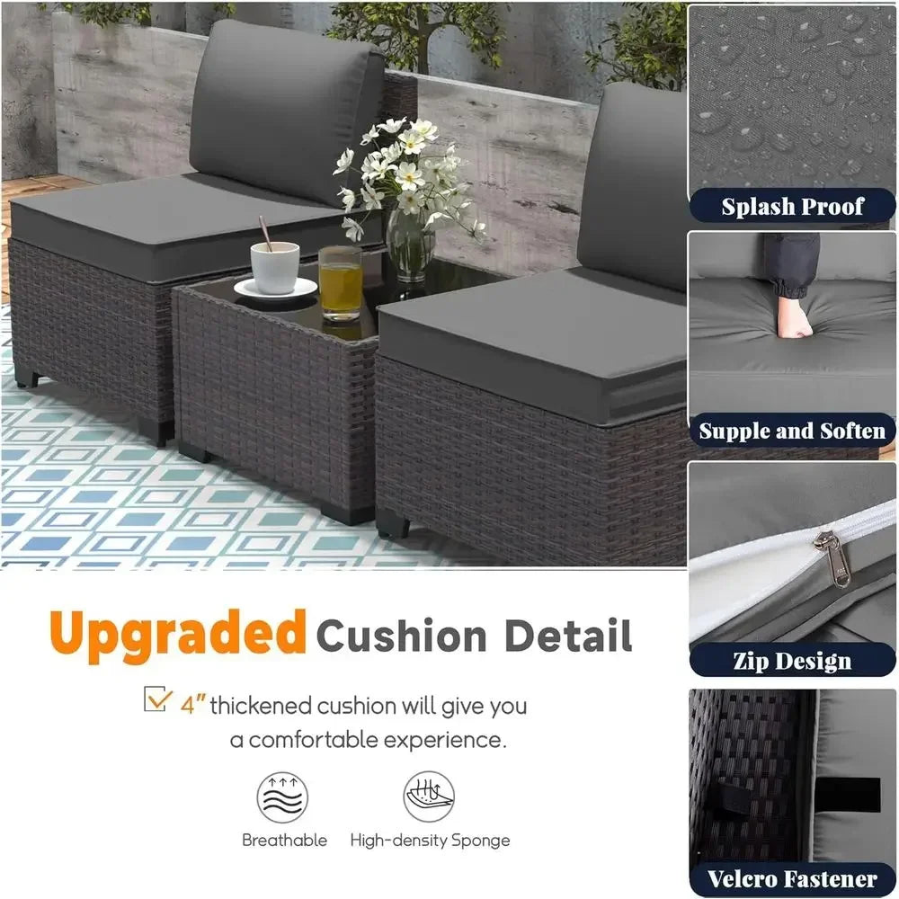 Outdoor 10 Piece Rattan Sofa Set With Propane Fire Pit
