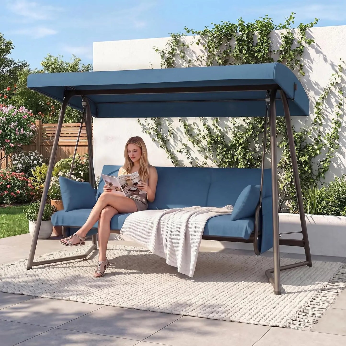 CHINNLUU Outdoor Patio Swing With Canopy Adjustable Backrest 800 Lbs