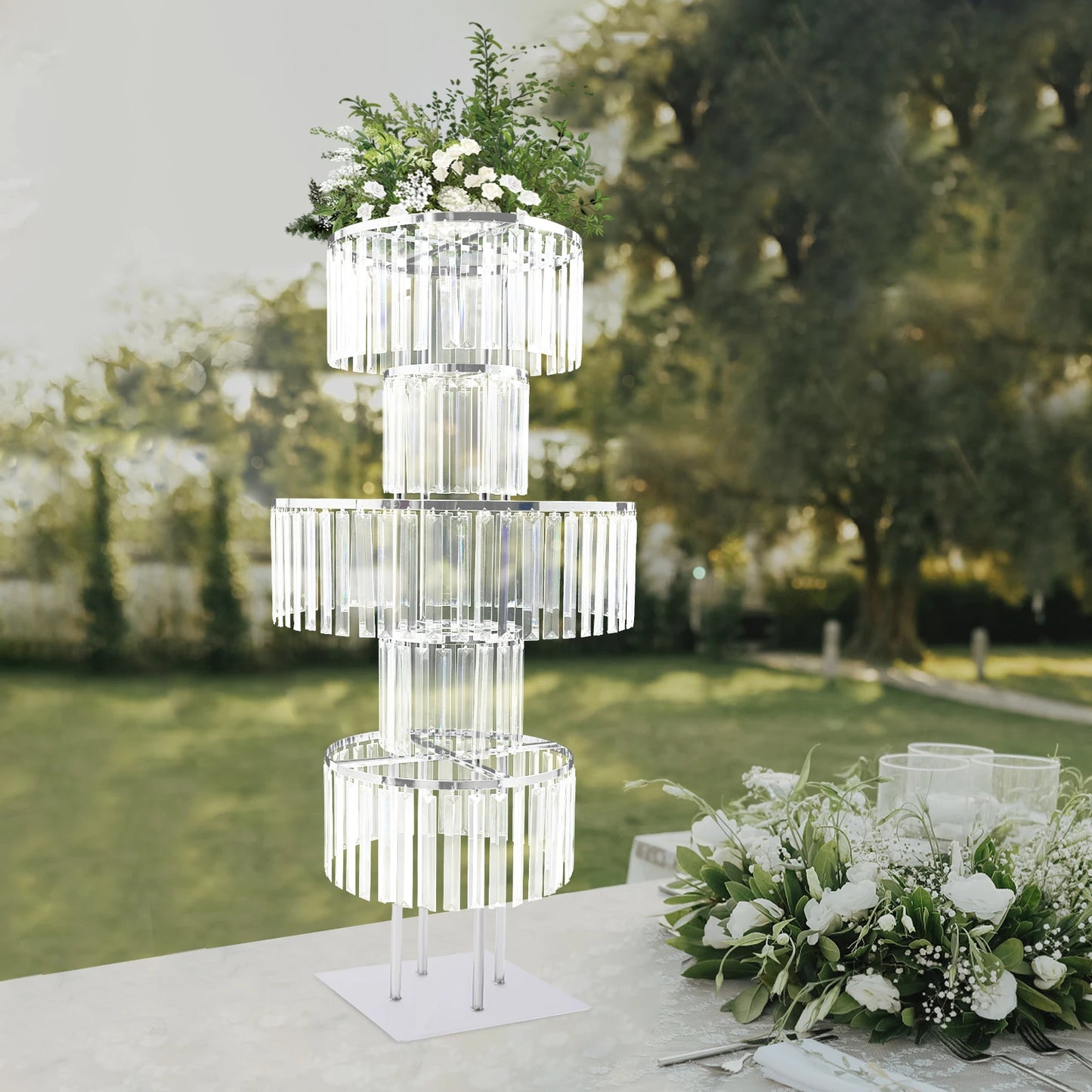 5-Tier Wedding Flower Stand Centerpiece, Acrylic Hanging Display