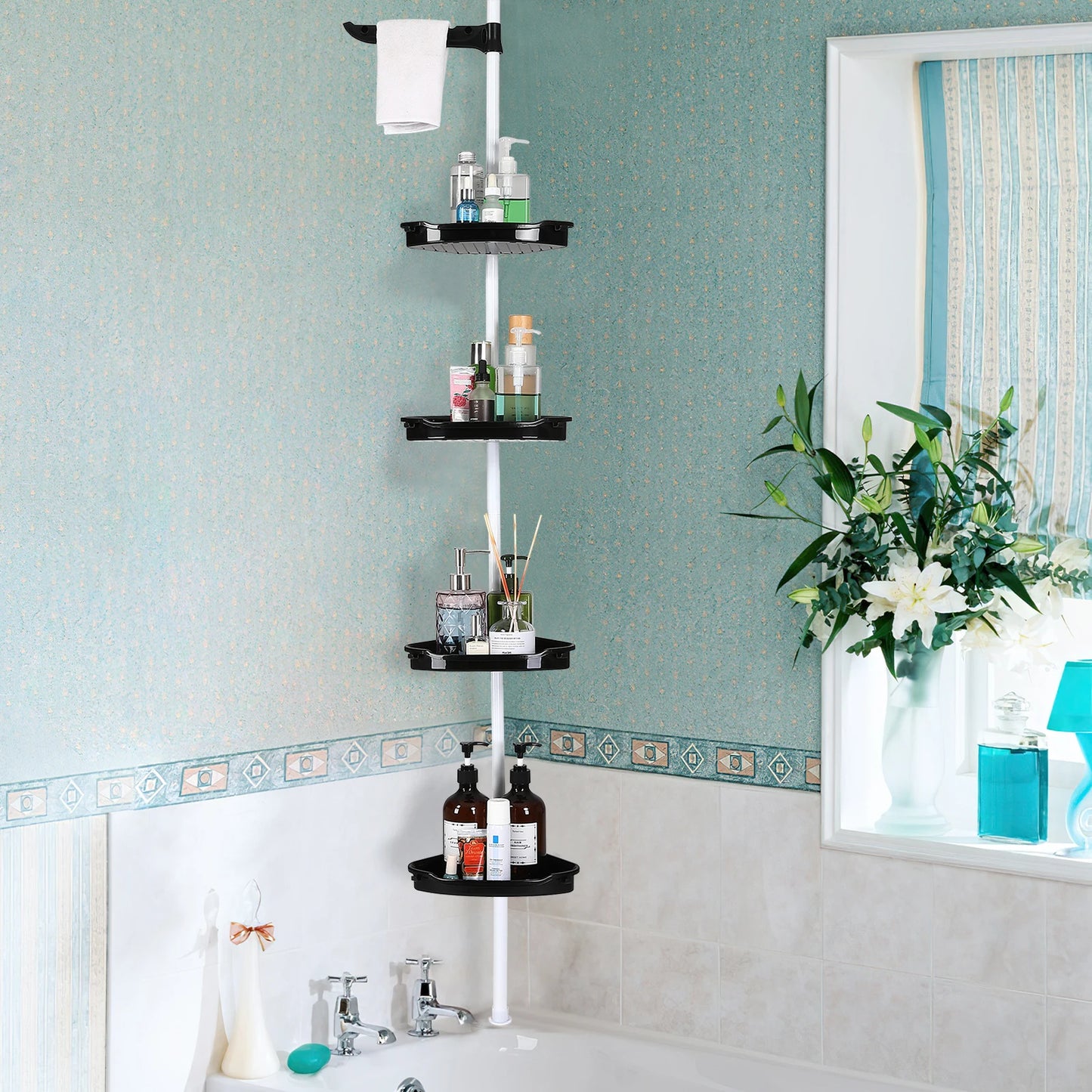 HiMIS Corner Shower Caddy With Tension Pole 4-Tier Organizer