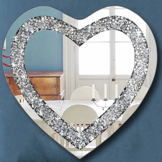Diamond Heart Shaped Silver Crystal Wall Mirror Decoration