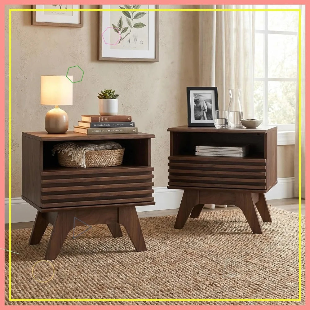 Mid Century Modern Nightstands Set of 2 with Drawer