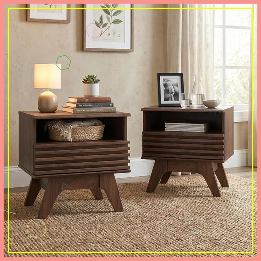 Mid Century Modern Nightstands Set of 2 with Drawer