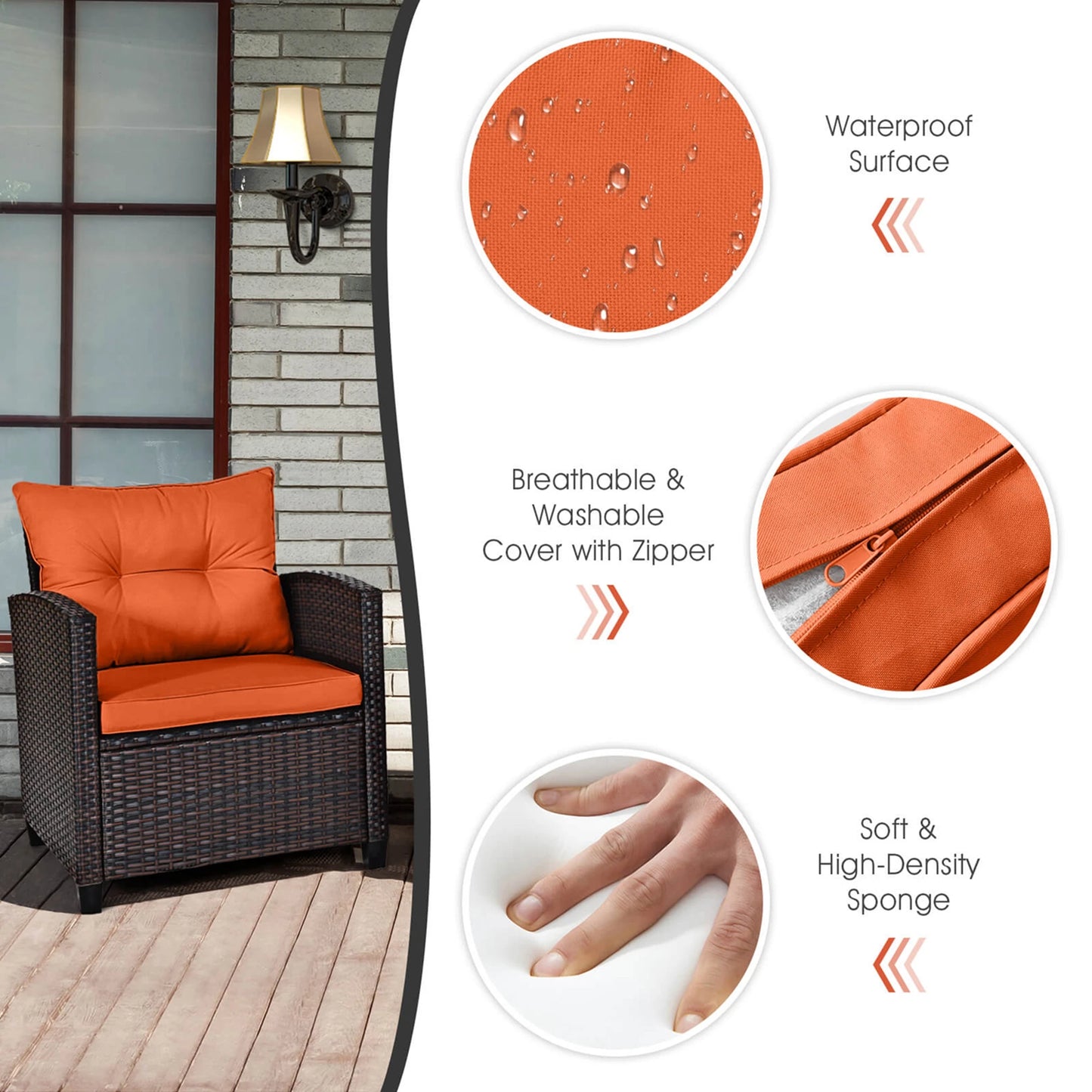 HOMASIS 3-Piece Patio Rattan Cushioned Furniture Set