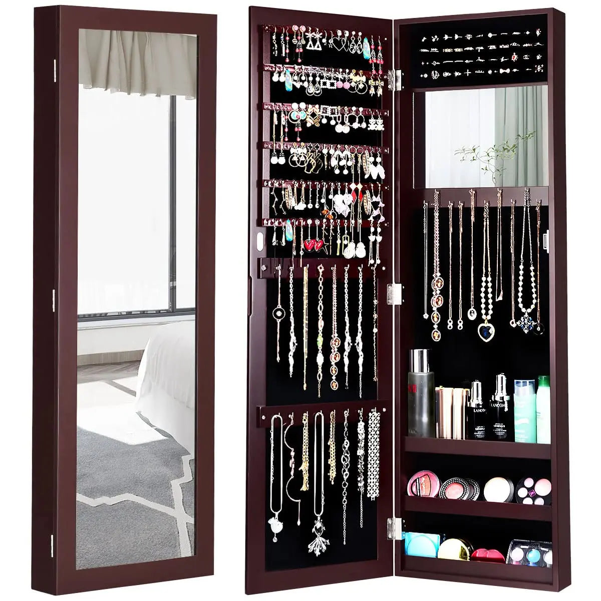 Giantex Wall Mounted Jewelry Cabinet With Mirror Over Door