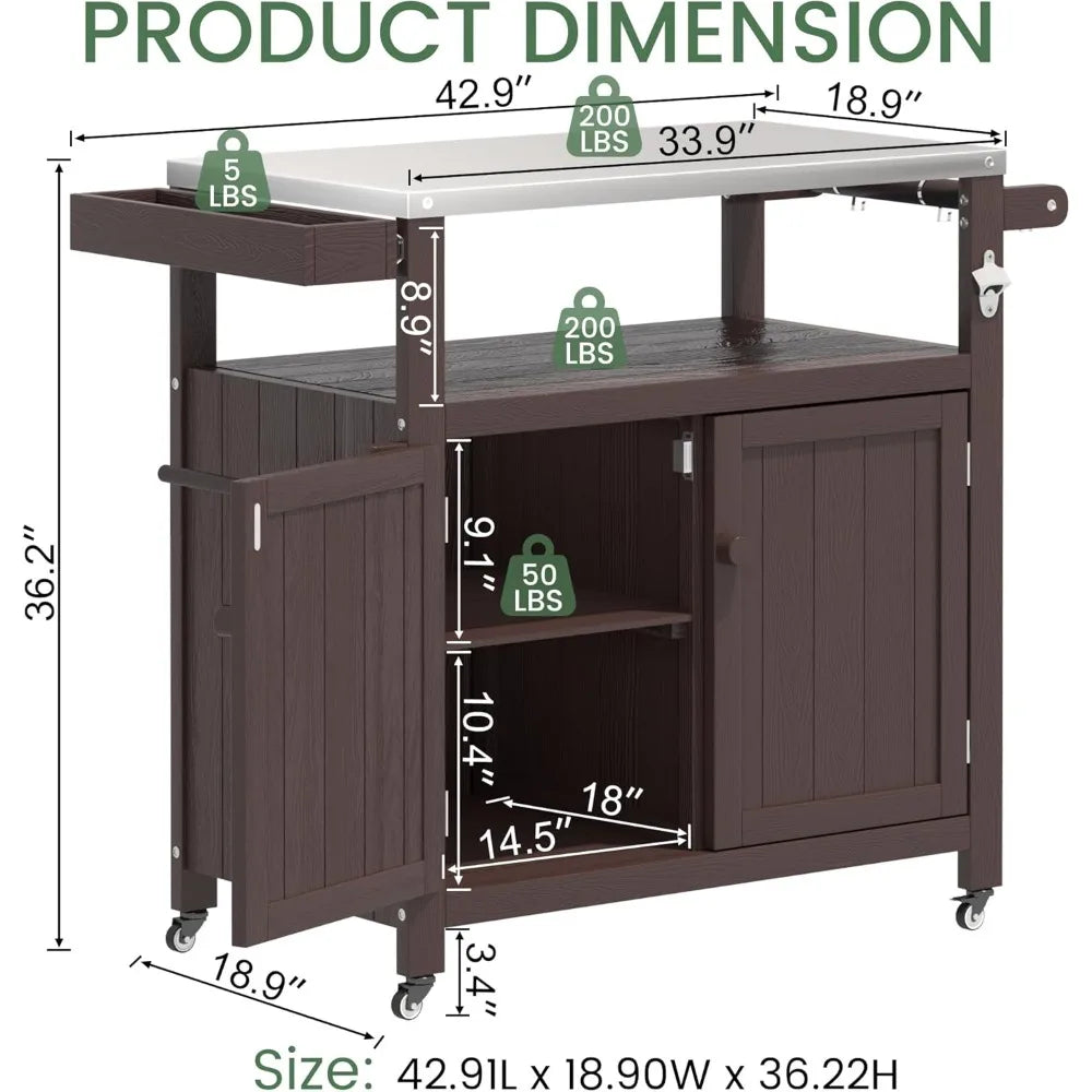 XIUWO Weatherproof Outdoor Kitchen Island With Stainless Steel Top