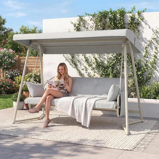 CHINNLUU Outdoor Patio Swing With Canopy Adjustable Backrest 800 Lbs