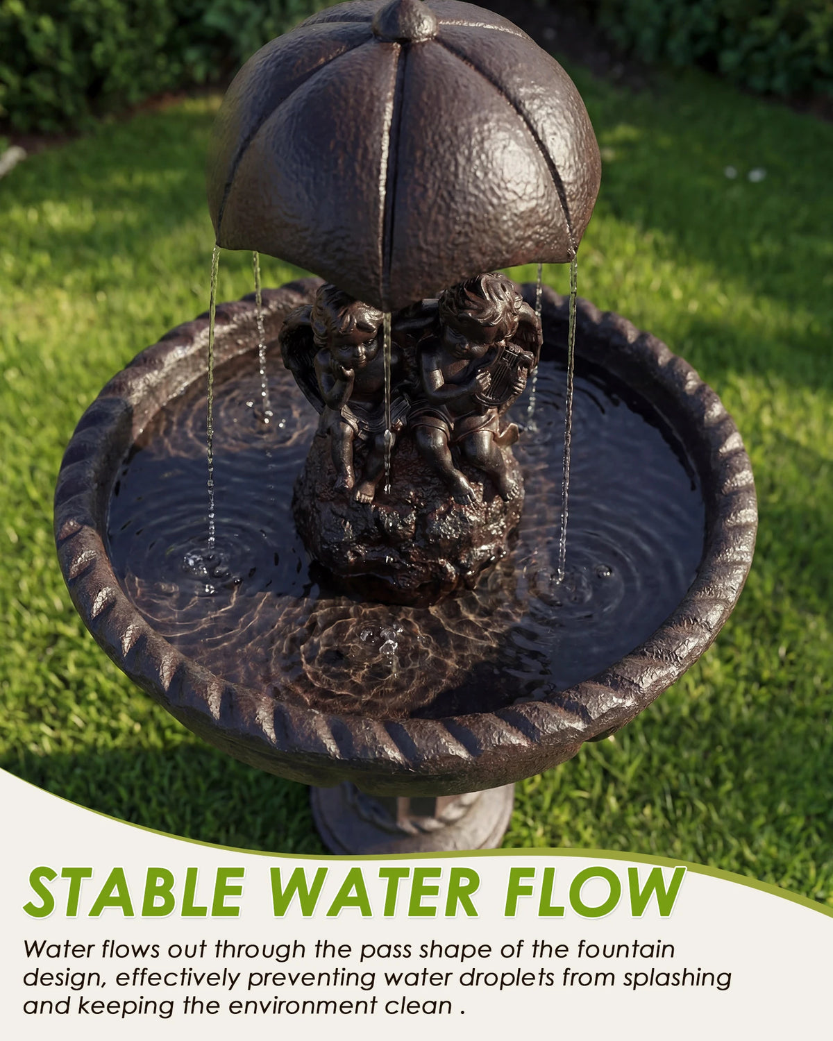 Solar Outdoor Cascading Water Fountain With Quiet Pump