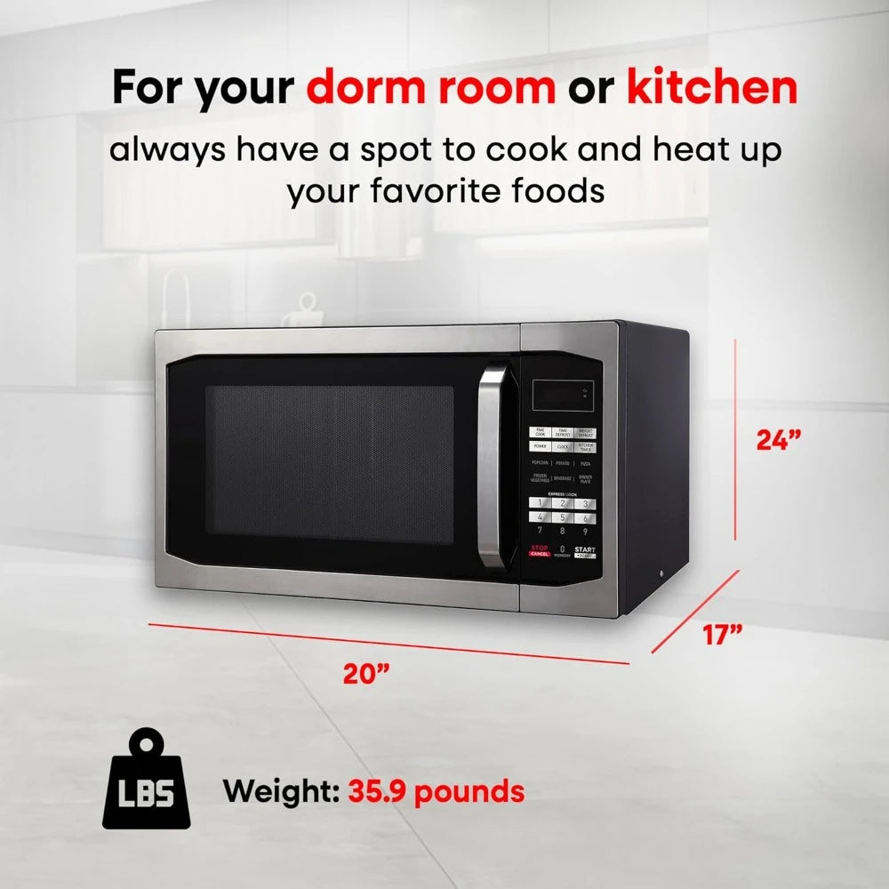 Stainless Steel 1100W Digital Programmable Countertop Microwave