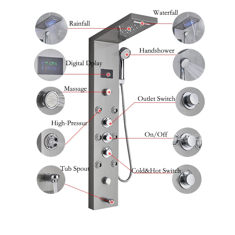 Wanmivezlo LED Bath Shower Faucet Set With Rainfall Panel System