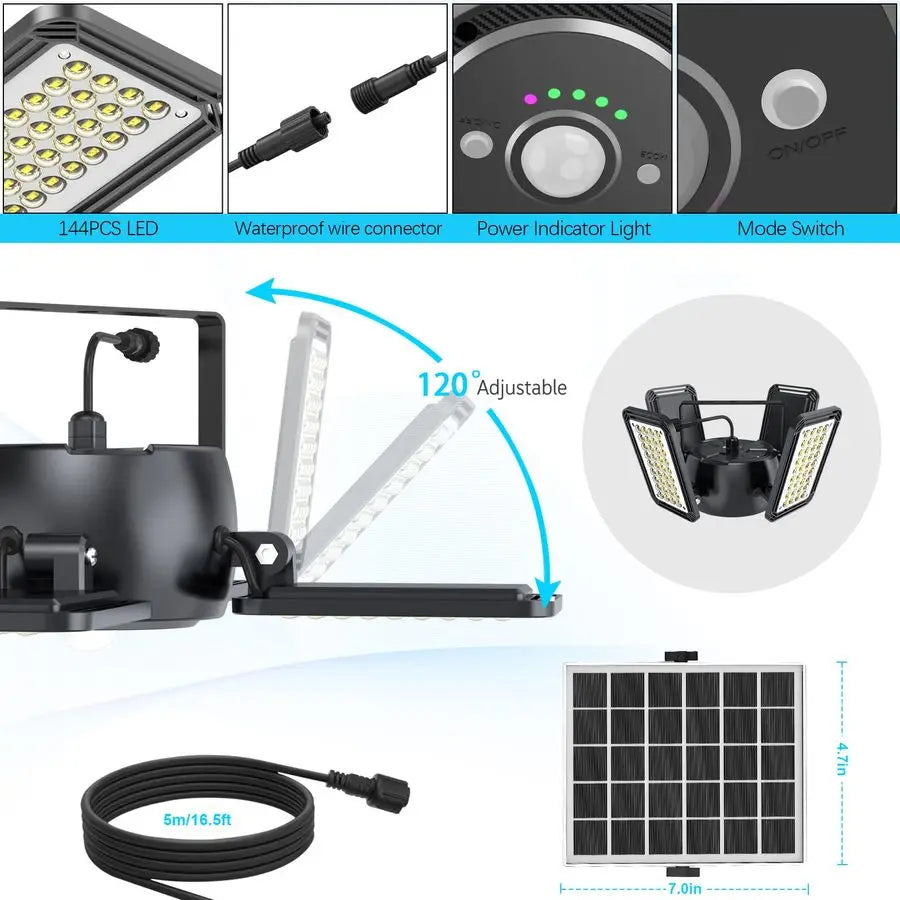 XMSJ Solar Pendant Light Outdoor Indoor Motion Sensor 144LED 1200LM