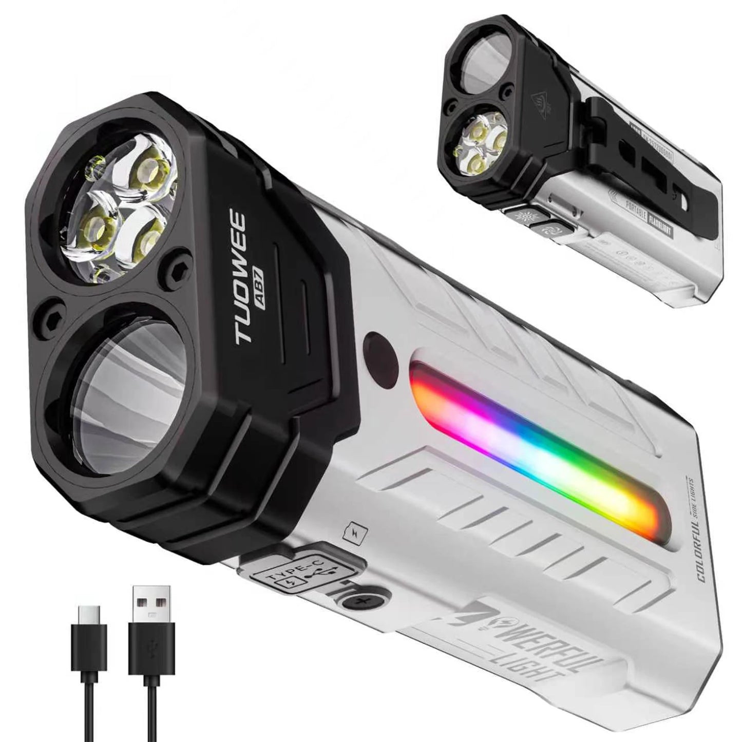 Rechargeable Magnetic LED Flashlight With RGB Modes For Camping Use