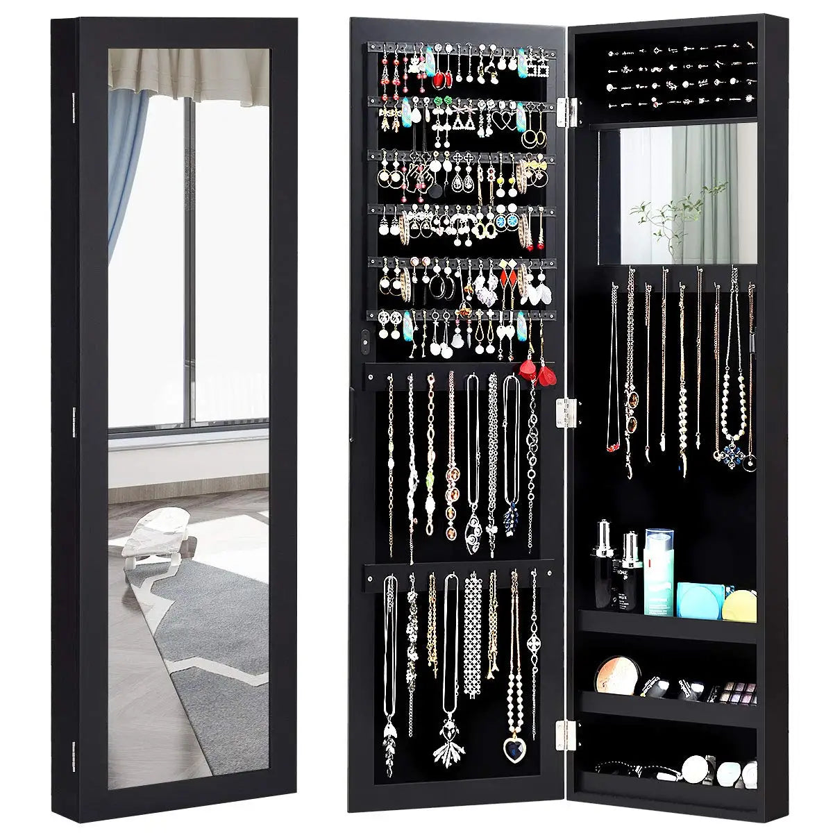 Giantex Wall Mounted Jewelry Cabinet With Mirror Over Door
